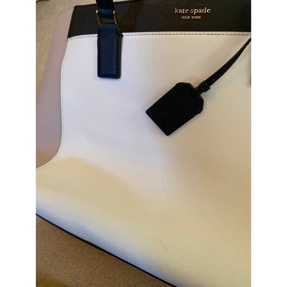 Kate Spade Cameron Laptop Tote, Black White Beige, Laptop Shoulder Bag 399$ - Picture 3 of 8